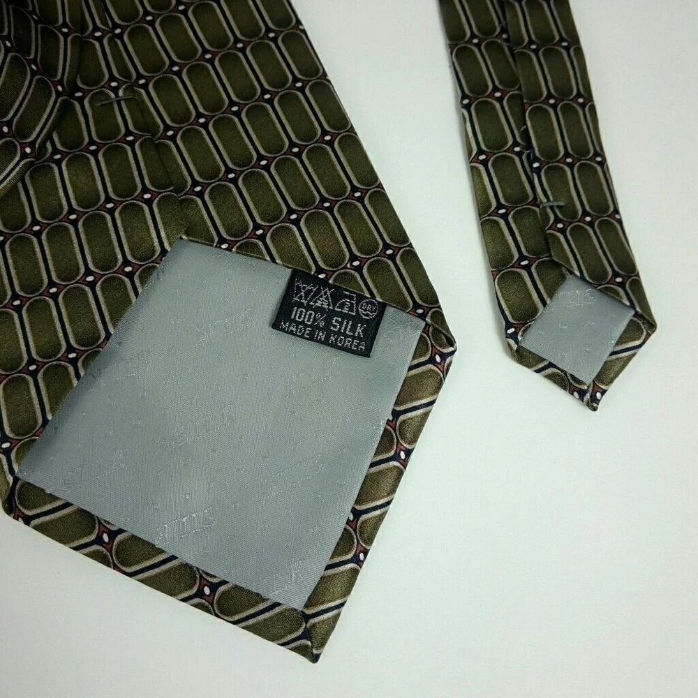Cumo House Green Brown Geometric Silk Tie